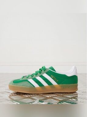 adidas Gazelle Women’s Green and White Sneakers with Gum Sole
